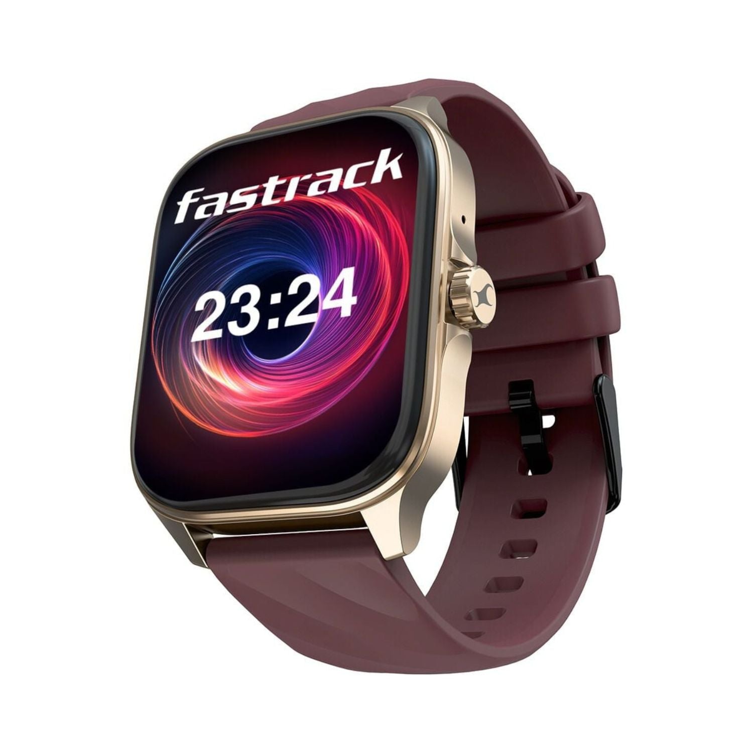 Burgundy strap smartwatch with large AMOLED touchscreen